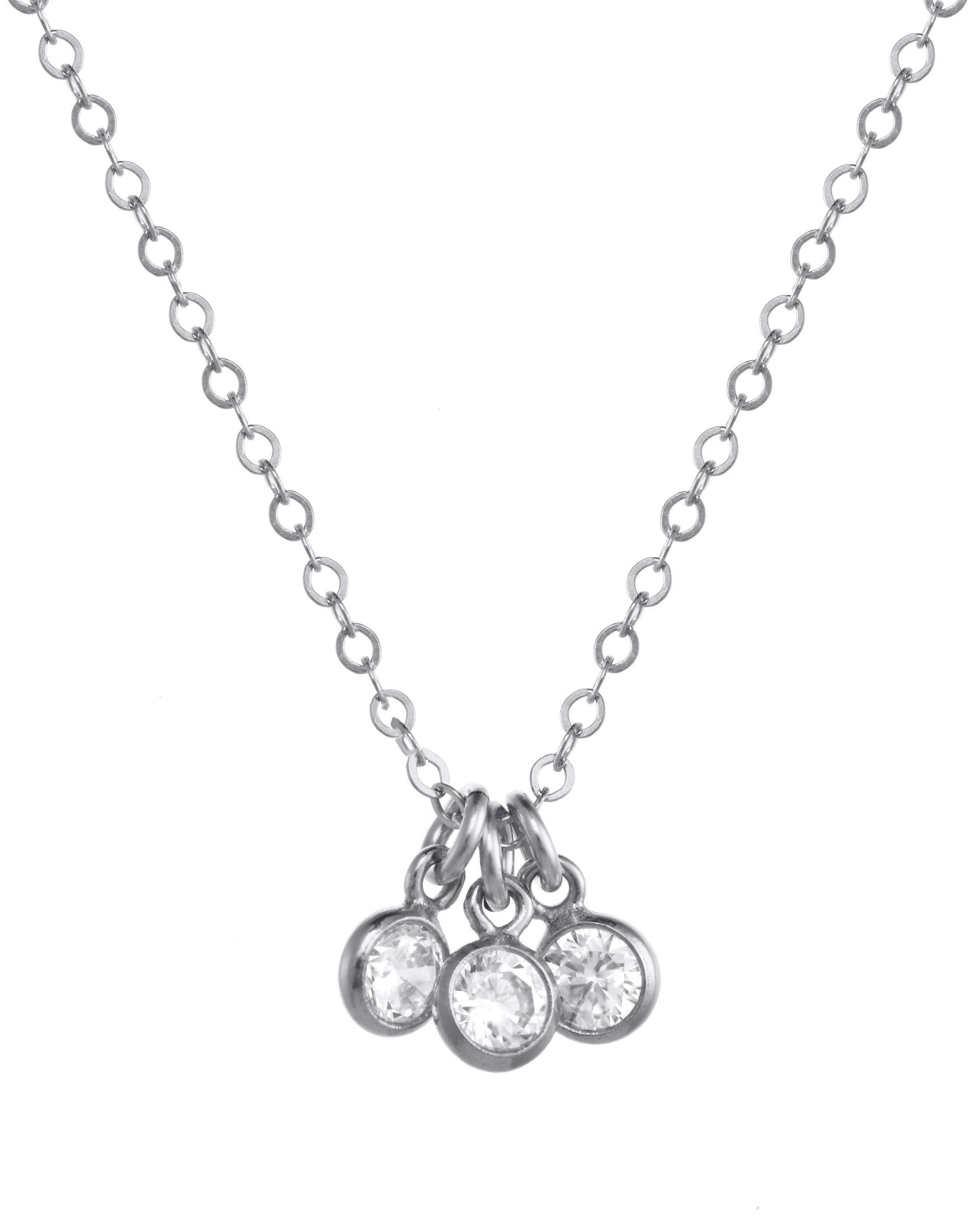 Trizare Necklace by KOZAKH. A 16 to 18 inch adjustable length necklace, crafted in Sterling Silver, featuring 3mm Cubic Zirconia bezels.