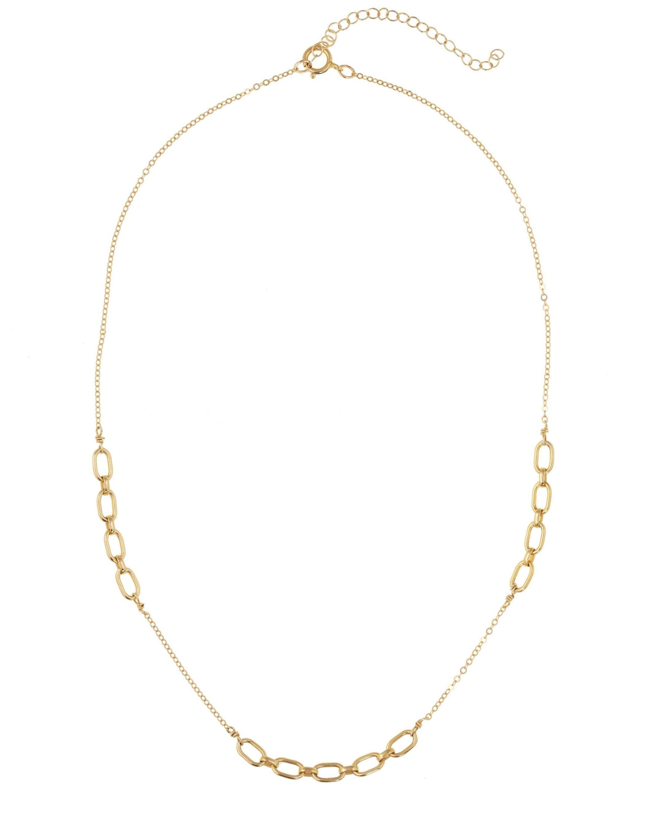 Yvonne Necklace by KOZAKH. A 14 to 16 inch adjustable length necklace, crafted in 14K Gold Filled, featuring flat link chain design.